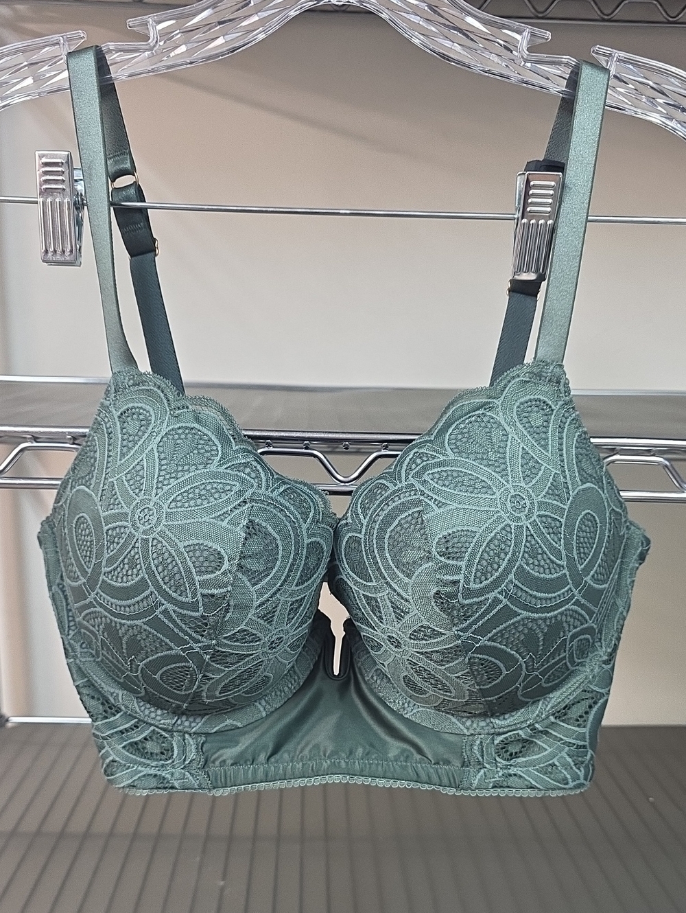 aerie Lace Longline Bra in Teal Green